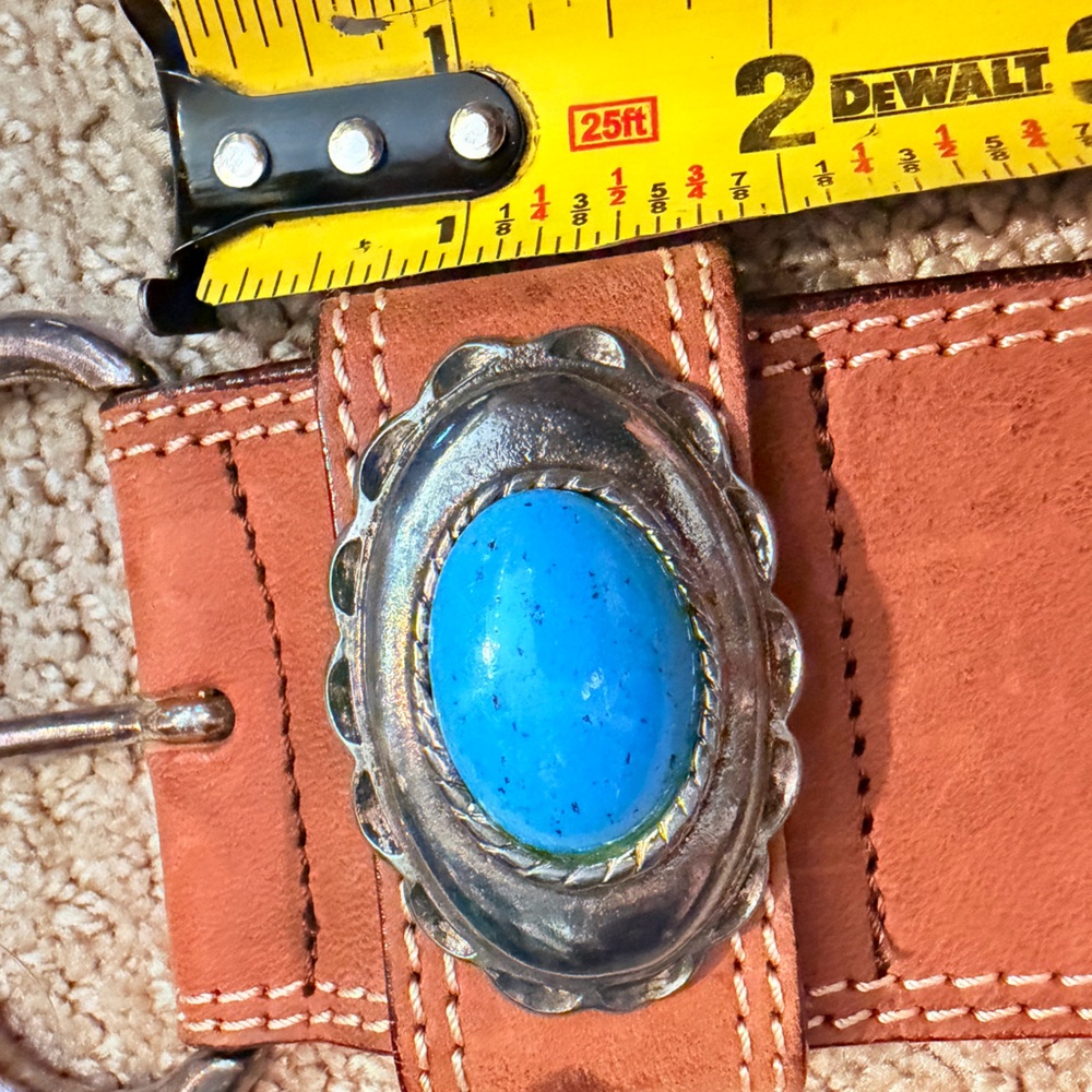 Vintage Genuine Brown Leather Belt with Blue Stone Accent made in Italy ๐ฎ๐น - Picture 7 of 9
